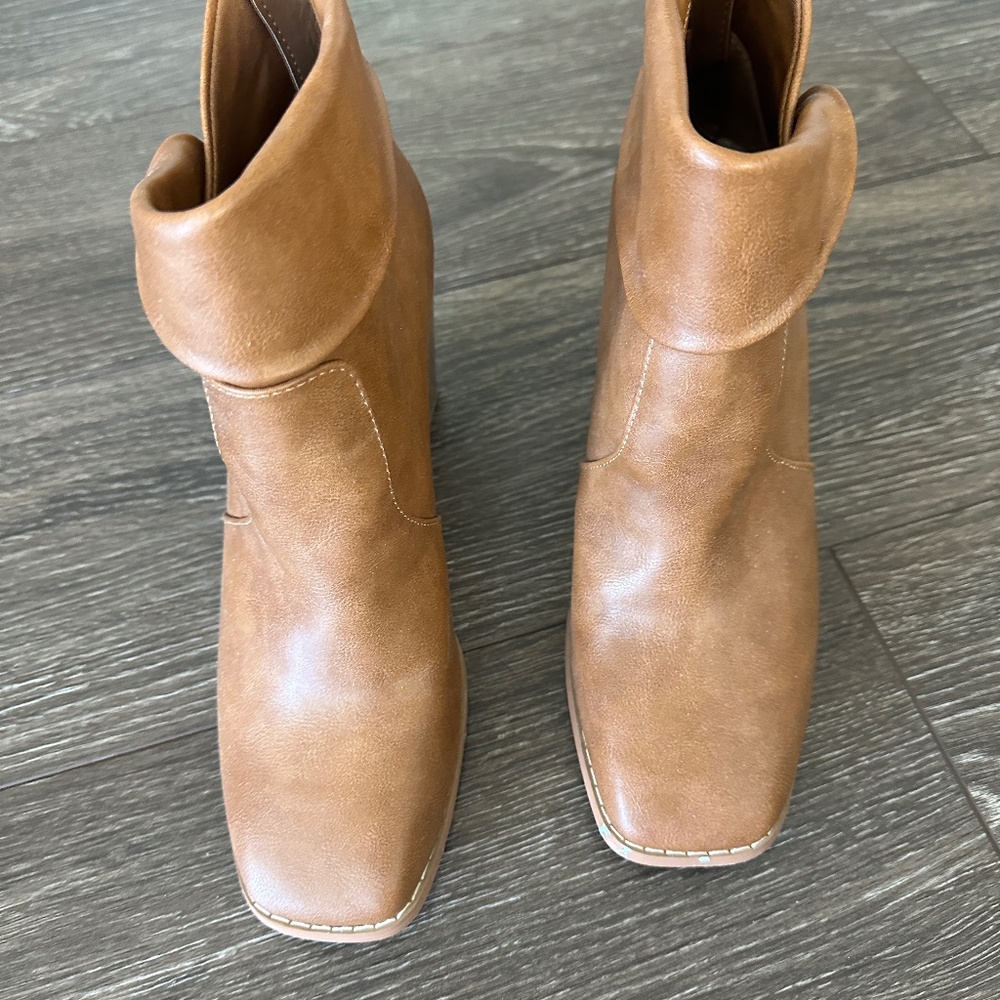 High Chunky Stacked Heel Slip On Criss Cross Zipper Booties/Women 8/3.35 inches